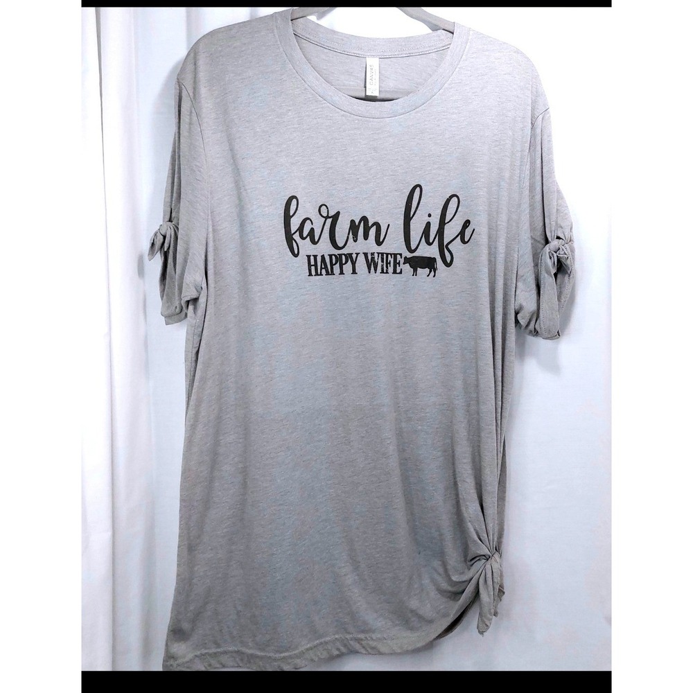Farm Life Happy Wife Bella & Canvas T Shirt Gray‎ Womens XL Restyled
